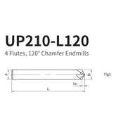 G-UP210-L120 4 Flute Chamfered Coated Endmills (120°) - Big-tools Industrial Supply Tools for Metal Cutting